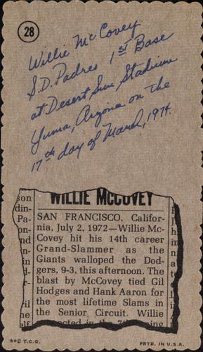 1974 Topps Deckle #28 Willie McCovey Back