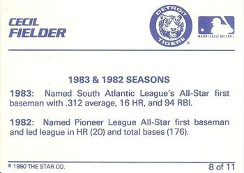 1990 Star Cecil Fielder #8 Cecil Fielder Back