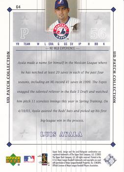 2003 UD Patch Collection #64 Luis Ayala Back