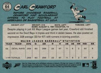 2003 Upper Deck Vintage #64 Carl Crawford Back