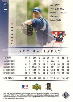2003 Upper Deck Honor Roll #115 Roy Halladay Back
