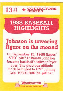 1989 Topps Woolworth Baseball Highlights #13 Randy Johnson Back