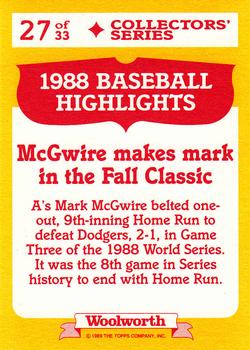1989 Topps Woolworth Baseball Highlights #27 Mark McGwire Back