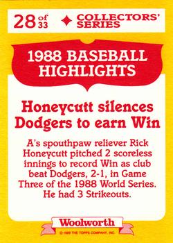 1989 Topps Woolworth Baseball Highlights #28 Rick Honeycutt Back