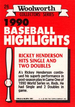 1991 Topps Woolworth Baseball Highlights #26 Rickey Henderson Back