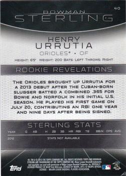 2013 Bowman Sterling #40 Henry Urrutia Back