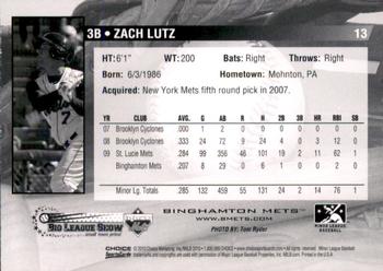 2010 Choice Binghamton Mets #13 Zach Lutz Back