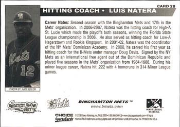 2008 Choice Binghamton Mets #28 Luis Natera Back