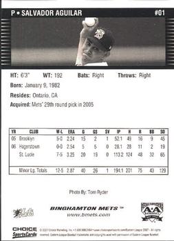 2007 Choice Binghamton Mets #1 Salvador Aguilar Back