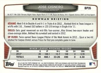 2013 Bowman - Prospects Silver Ice #BP35 Jose Cisnero Back