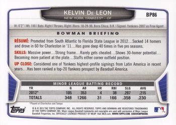 2013 Bowman - Prospects Silver Ice #BP86 Kelvin De Leon Back