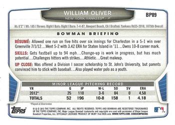 2013 Bowman - Prospects Silver Ice #BP89 William Oliver Back