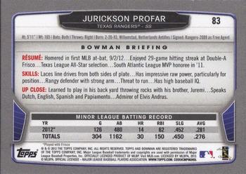 2013 Bowman - Silver Ice #83 Jurickson Profar Back