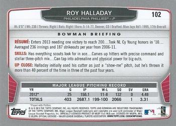 2013 Bowman - Silver Ice #102 Roy Halladay Back