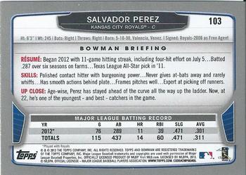 2013 Bowman - Silver Ice #103 Salvador Perez Back