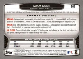 2013 Bowman - Silver Ice #167 Adam Dunn Back