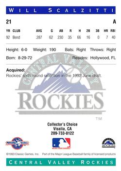 1993 Classic Best Central Valley Rockies #21 Will Scalzitti Back