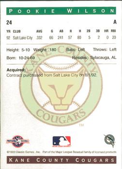 1993 Classic Best Kane County Cougars #24 Pookie Wilson Back