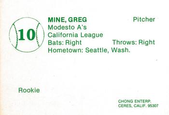 1981 Chong Modesto A's #10 Greg Mine Back