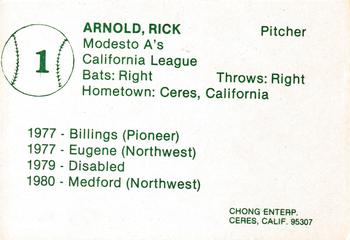 1981 Chong Modesto A's #1 Rick Arnold Back
