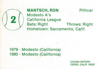1981 Chong Modesto A's #2 Ron Mantsch Back