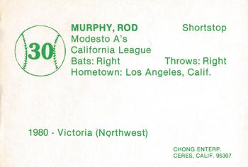 1981 Chong Modesto A's #30 Rod Murphy Back