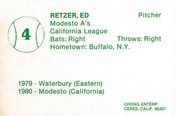 1981 Chong Modesto A's #4 Ed Retzer Back