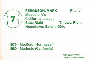 1981 Chong Modesto A's #7 Mark Ferguson Back