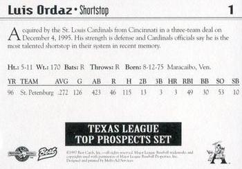 1997 Best Texas League Top Prospects #1 Luis Ordaz Back