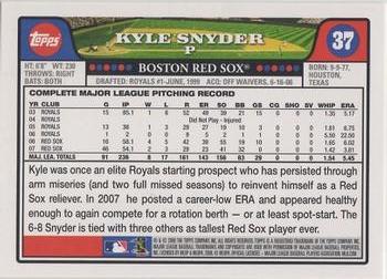 2008 Topps Gift Sets Boston Red Sox #37 Kyle Snyder Back