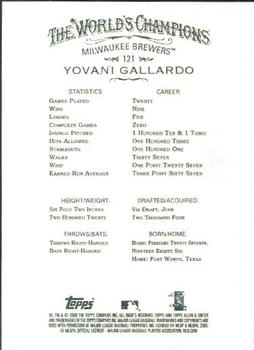 2008 Topps Allen & Ginter #121 Yovani Gallardo Back