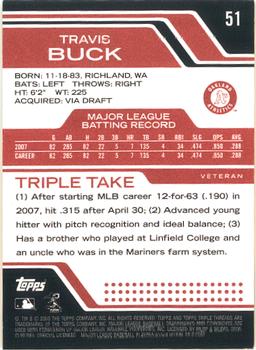 2008 Topps Triple Threads #51 Travis Buck Back