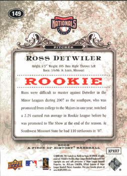 2008 Upper Deck A Piece of History #149 Ross Detwiler Back