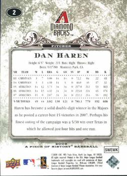 2008 Upper Deck A Piece of History #2 Dan Haren Back