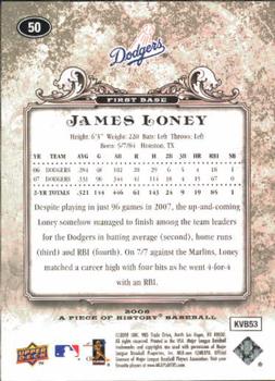 2008 Upper Deck A Piece of History #50 James Loney Back