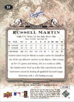 2008 Upper Deck A Piece of History #51 Russell Martin Back