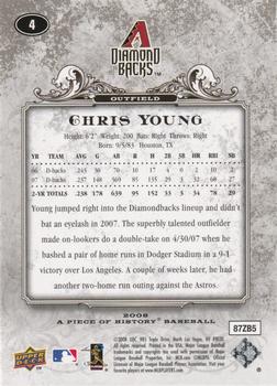 2008 Upper Deck A Piece of History #4 Chris Young Back