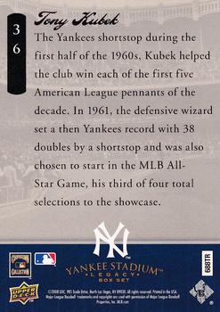 2008 Upper Deck Yankee Stadium Box Set #36 Tony Kubek Back