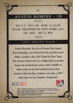 2007 TriStar Prospects Plus #87 Austin Romine Back