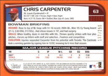 2008 Bowman - Orange #63 Chris Carpenter Back