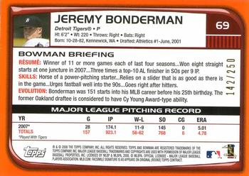 2008 Bowman - Orange #69 Jeremy Bonderman Back