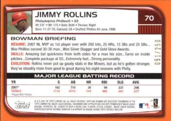 2008 Bowman - Orange #70 Jimmy Rollins Back