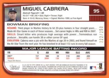 2008 Bowman - Orange #95 Miguel Cabrera Back