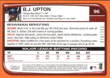 2008 Bowman - Orange #96 B.J. Upton Back