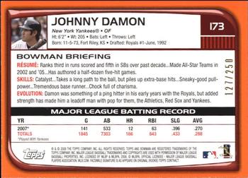2008 Bowman - Orange #173 Johnny Damon Back