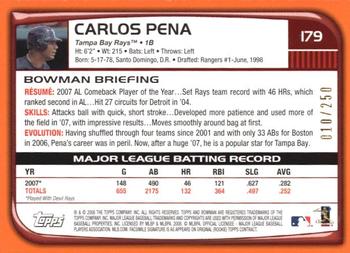 2008 Bowman - Orange #179 Carlos Pena Back