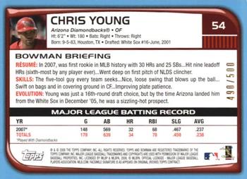 2008 Bowman - Blue #54 Chris Young Back