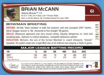 2008 Bowman - Blue #61 Brian McCann Back
