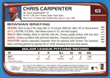 2008 Bowman - Blue #63 Chris Carpenter Back
