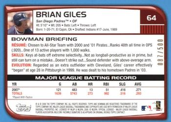 2008 Bowman - Blue #64 Brian Giles Back